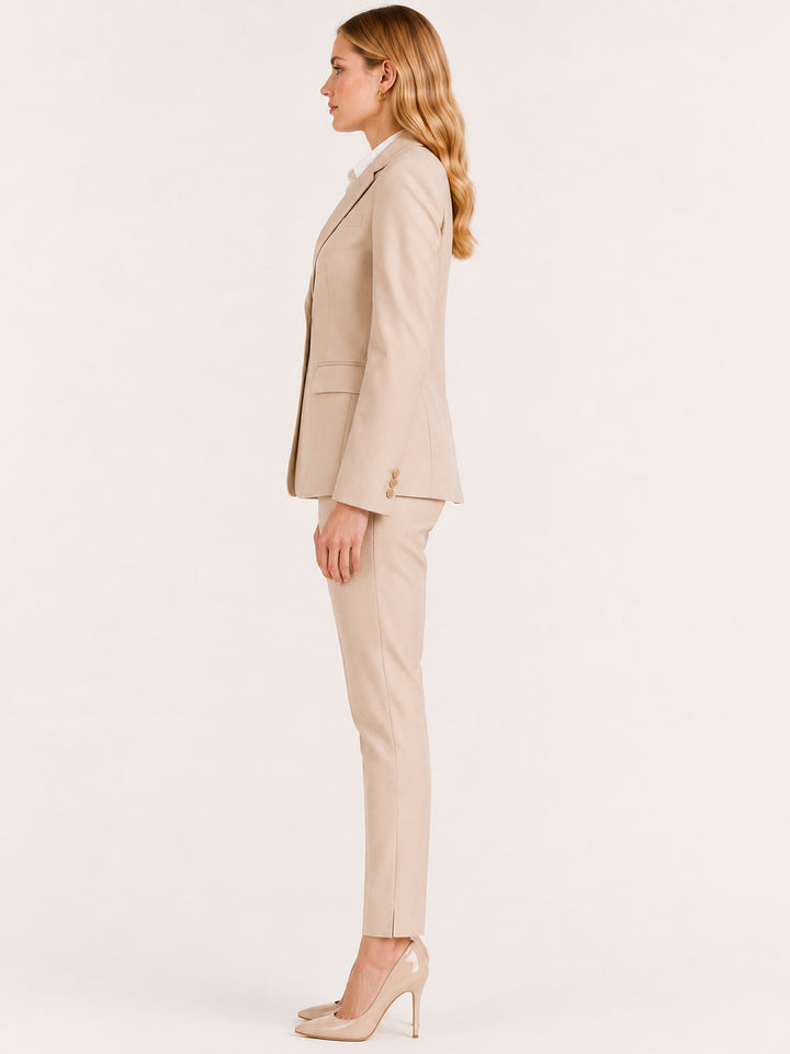 Hancock   Women   Beige   Solids   Viscose Rayon   Slim Fit   Formal   Suit Set