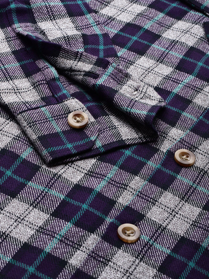 Men Purple Checked Pure Cotton Relaxed Fit Casual Shirt