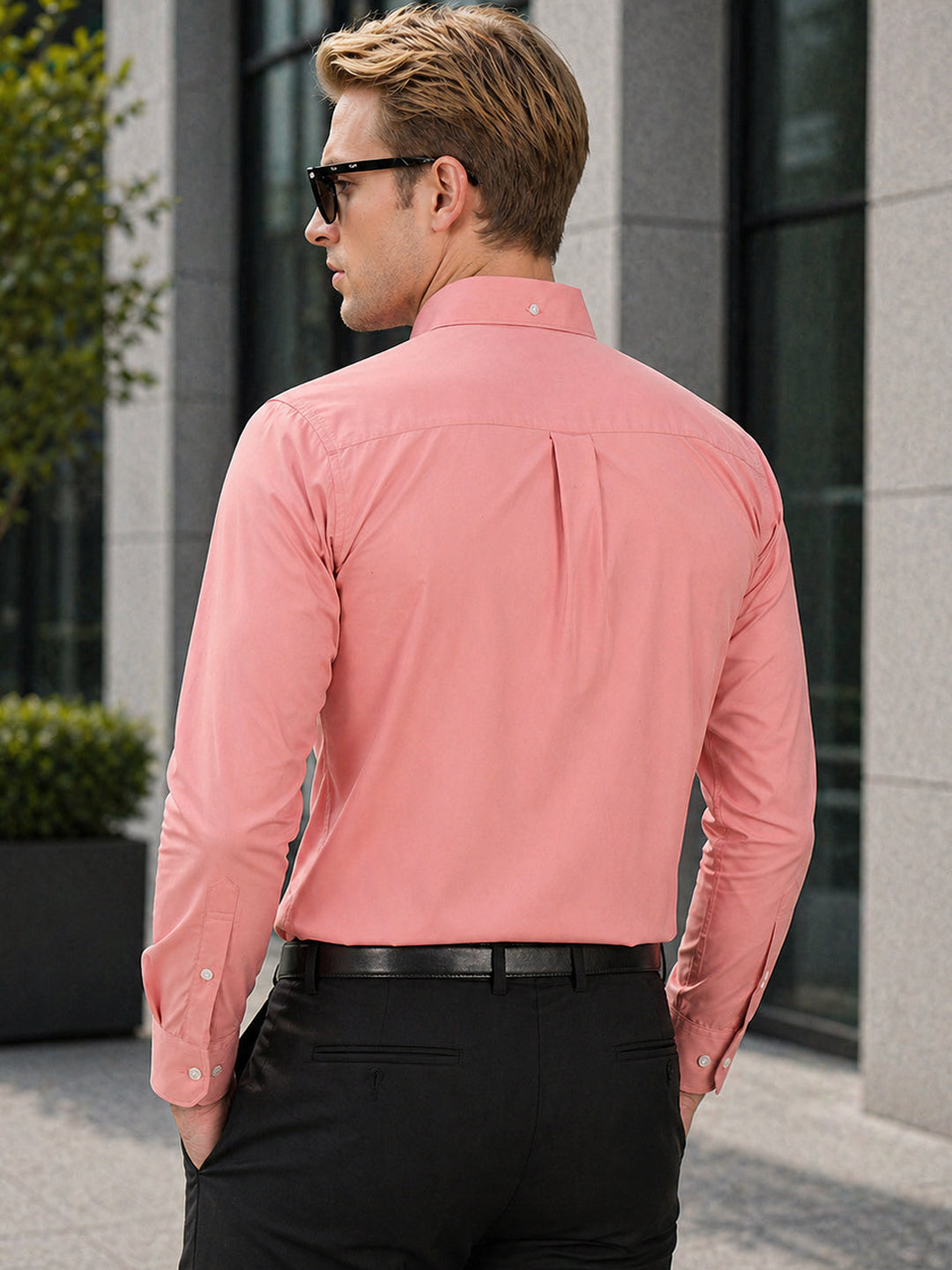 Hancock   Men   Coral Pink   Solids   Pure Cotton   Slim Fit   Formal   Shirt