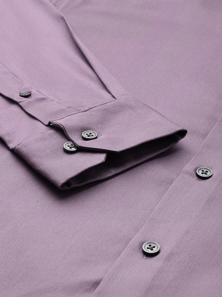 Men Purple Solid Cotton Elastane Blend Slim Fit Formal Shirt