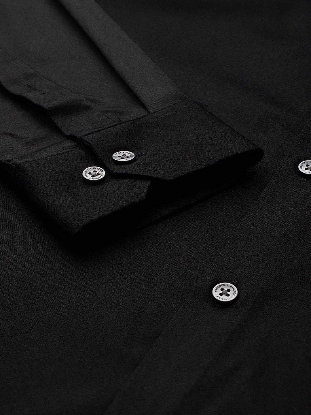 Men Black Solid Cotton Elastane Blend Slim Fit Formal Shirt
