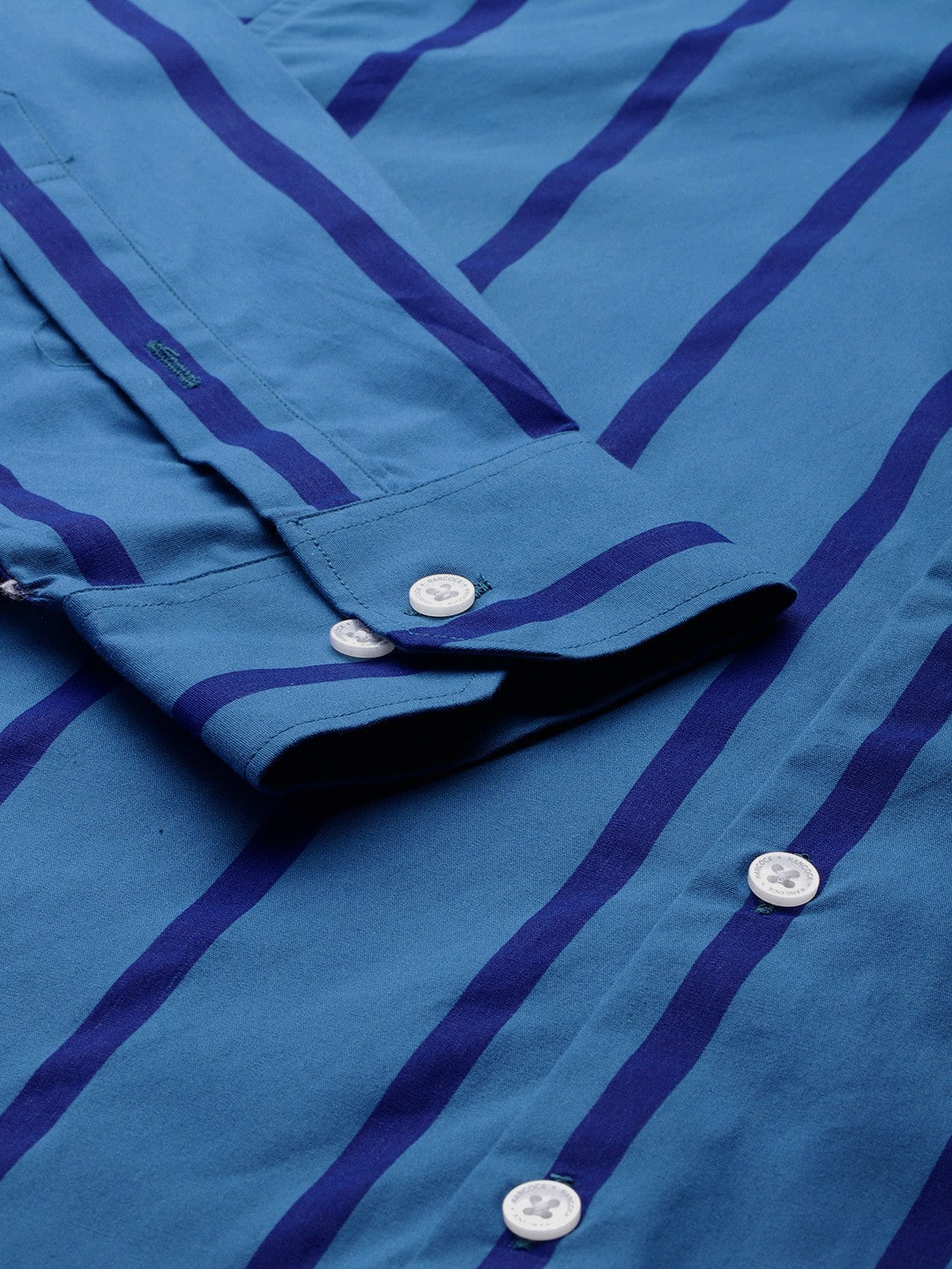 Men Blue Striped Pure Cotton Slim Fit Formal Shirt