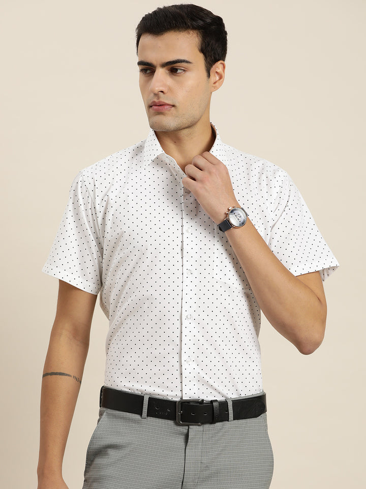 Men White & Black Print Pure Cotton Slim fit Party Shirt