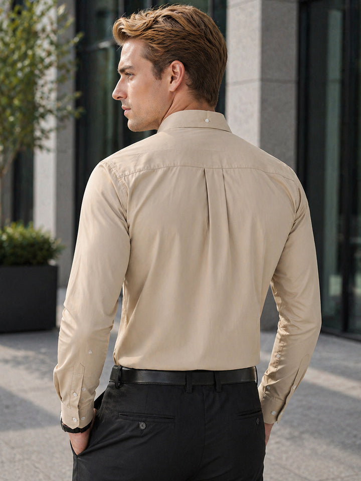 Hancock   Men   Beige   Solids   Pure Cotton   Slim Fit   Formal   Shirt