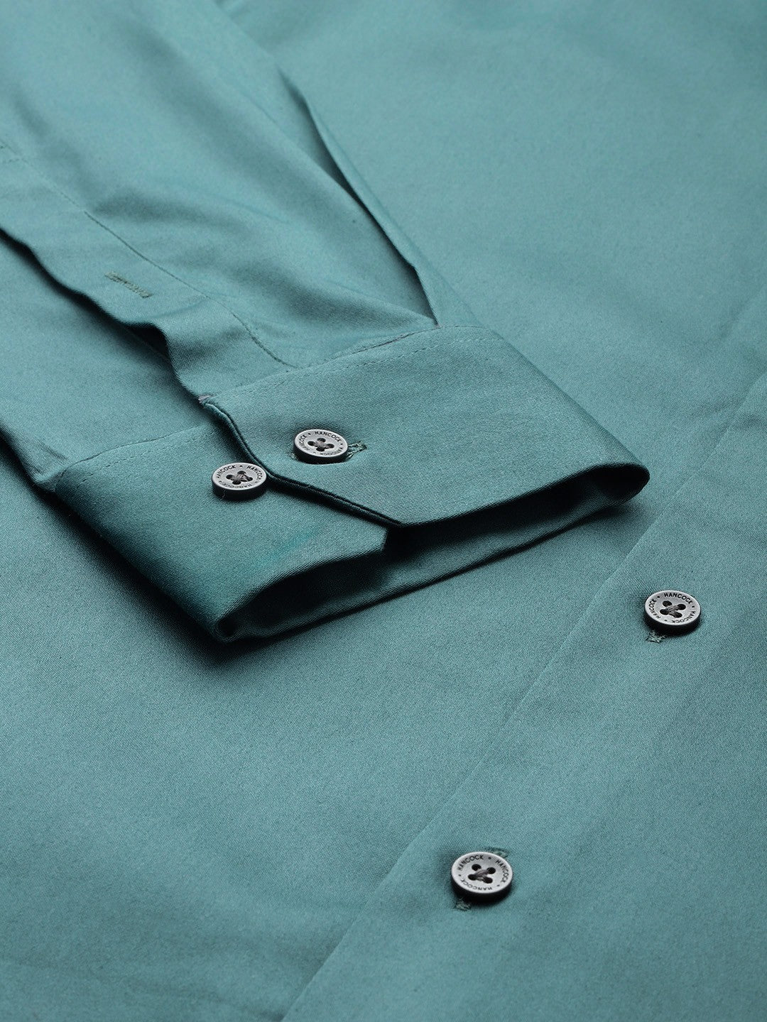 Men Turquoise Solid Cotton Elastane Blend Slim Fit Formal Shirt
