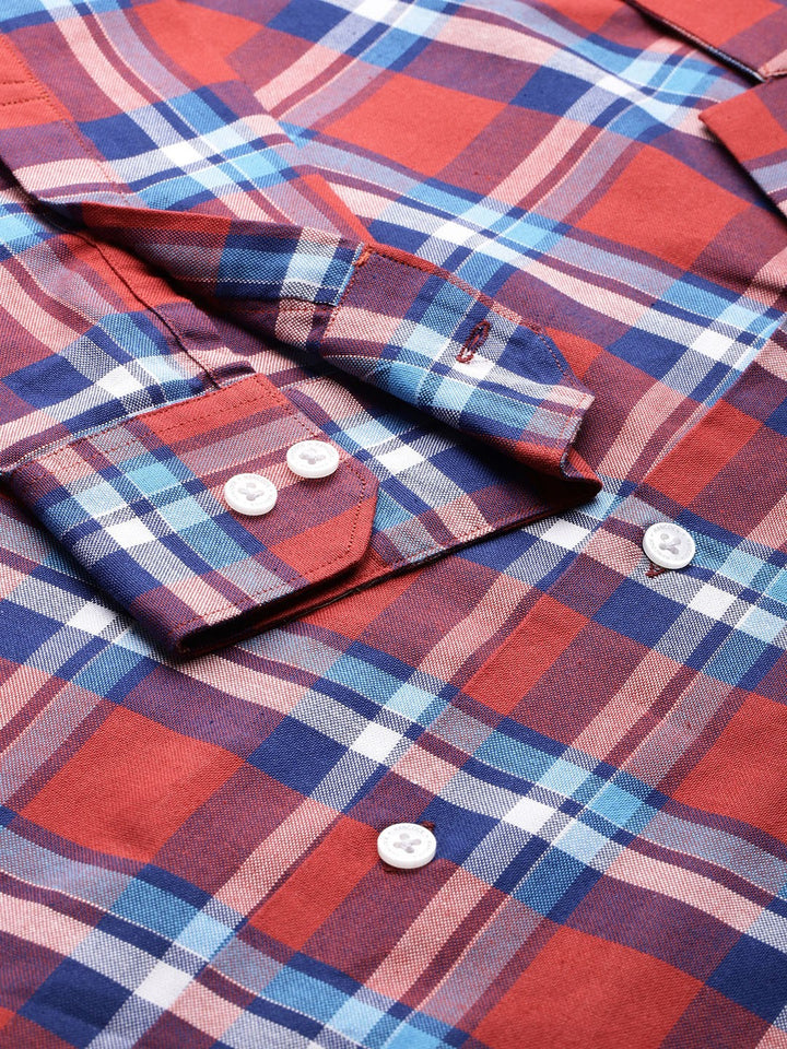 Men Rust Checked Pure Cotton Relaxed Fit Casual Shirt
