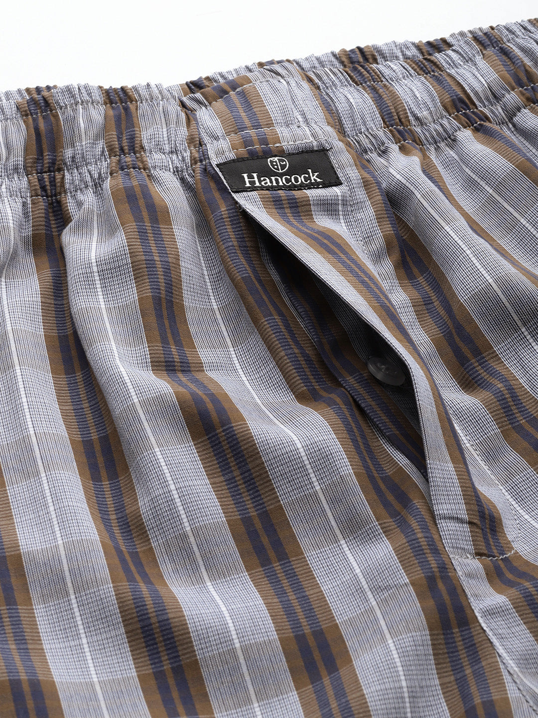 Men Grey & Brown Checked Pure Cotton Relaxed Fit Night Suit