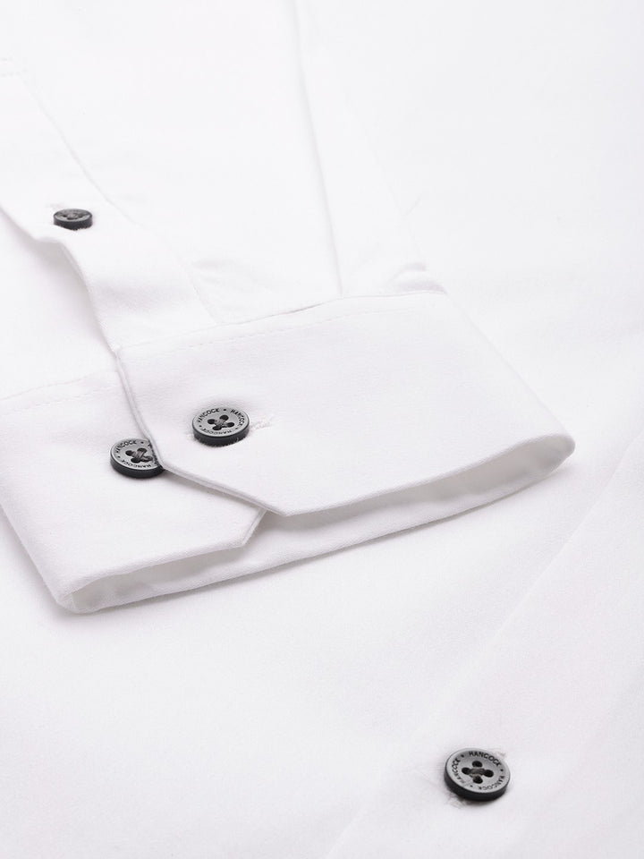 Men White Solid Cotton Elastane Blend Slim Fit Formal Shirt