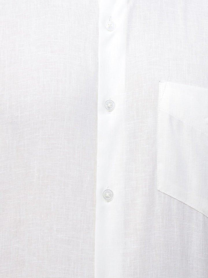  white solid linen short sleeves shirt 
