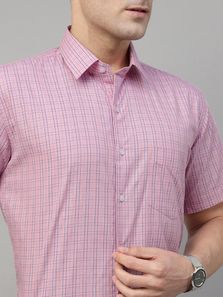 Pink tartan checked pure cotton short sleeves shirt 