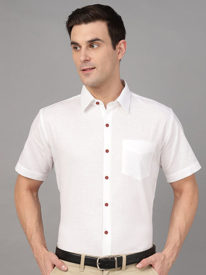 Hancock Men White Solid Pure Cotton Slim Fit Formal Shirt