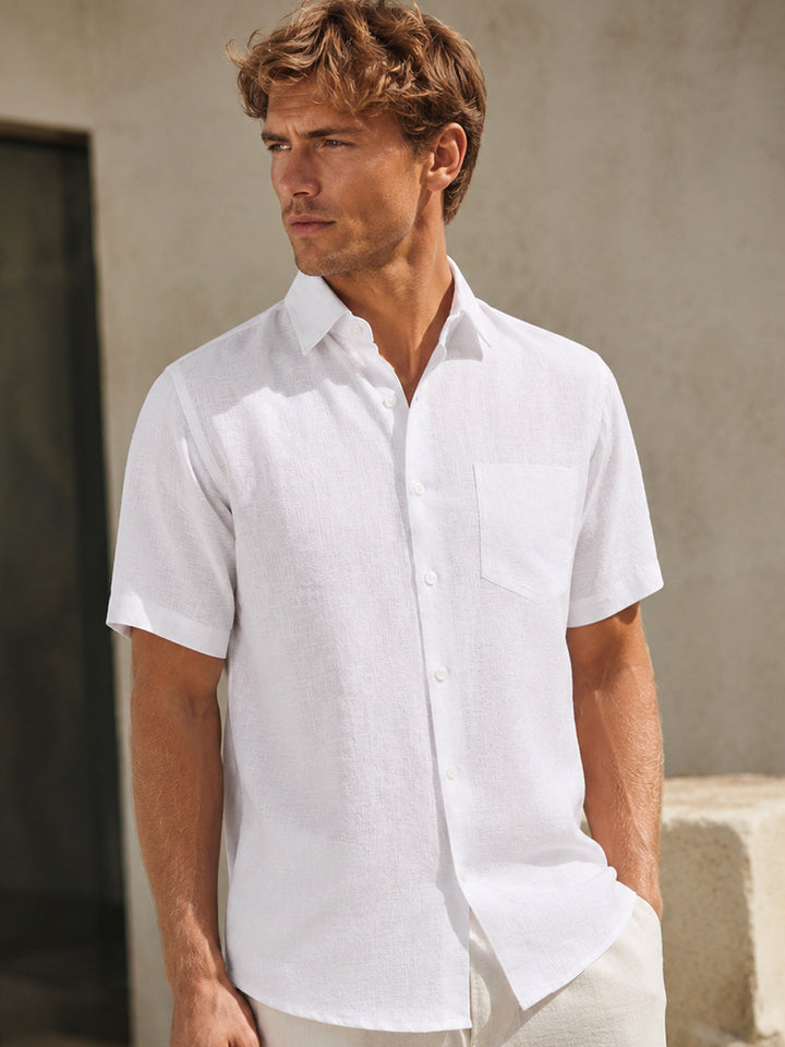 Men White Solid Slim Fit Linen Formal Shirt