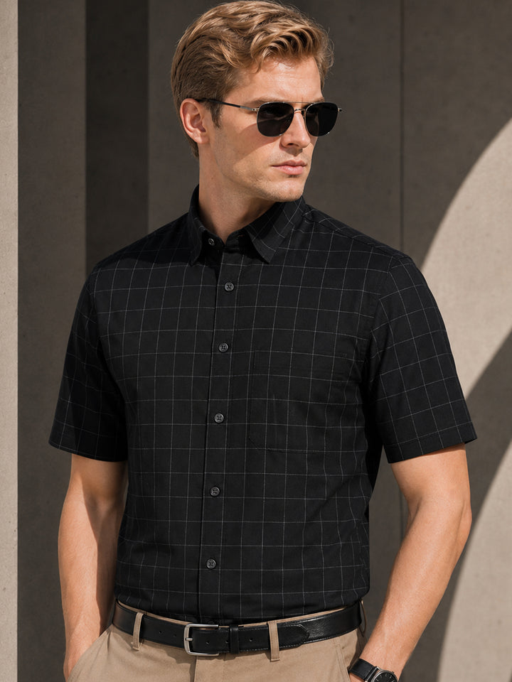 Men Black Checked Slim Fit Pure Cotton Formal Shirt