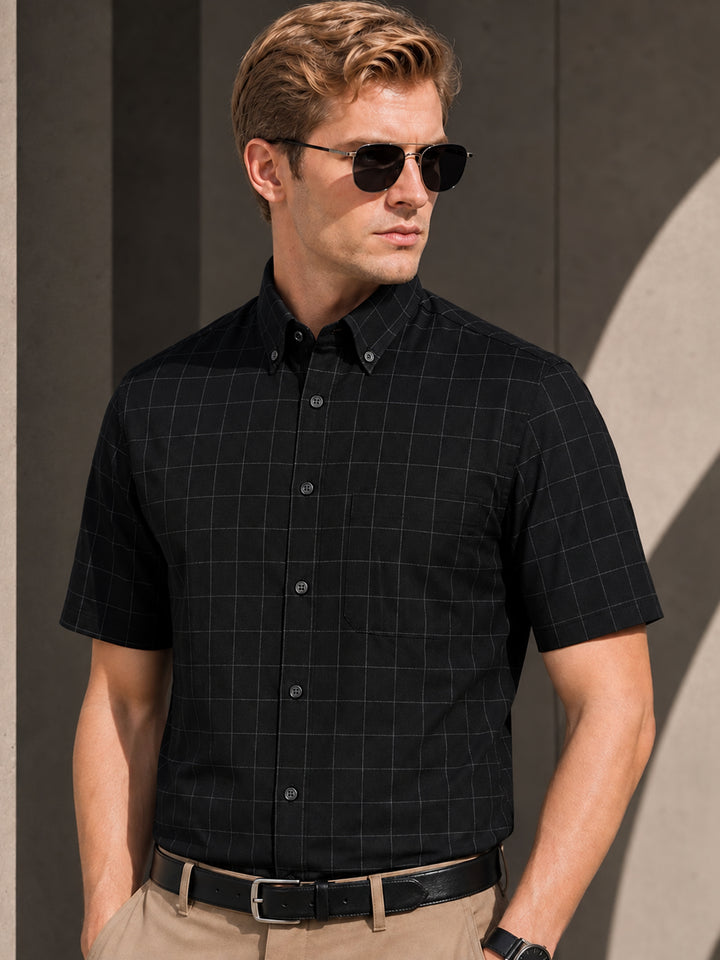 Men Black Checked Slim Fit Pure Cotton Formal Shirt