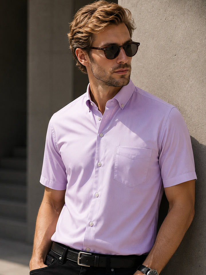 Men Lavender Solid Slim Fit Pure Cotton Button Down Collar Shirt