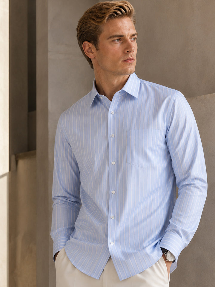 Men Blue & White Oxford Striped Wrinkle Ressistant Slim Fit Pure Cotton Formal Shirt
