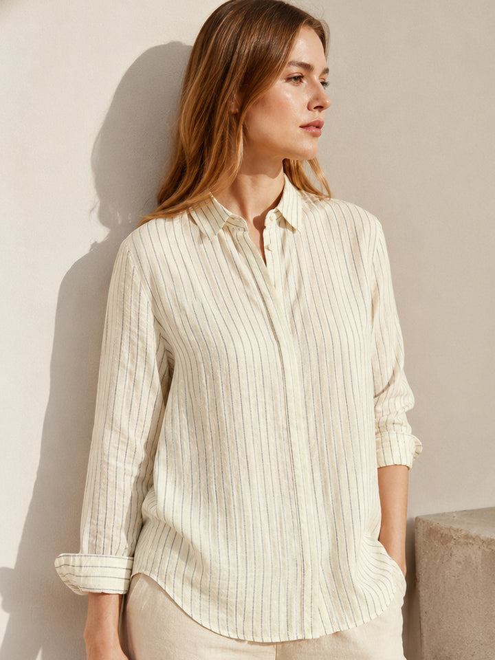 Women Lemon Striped Linen Shirt