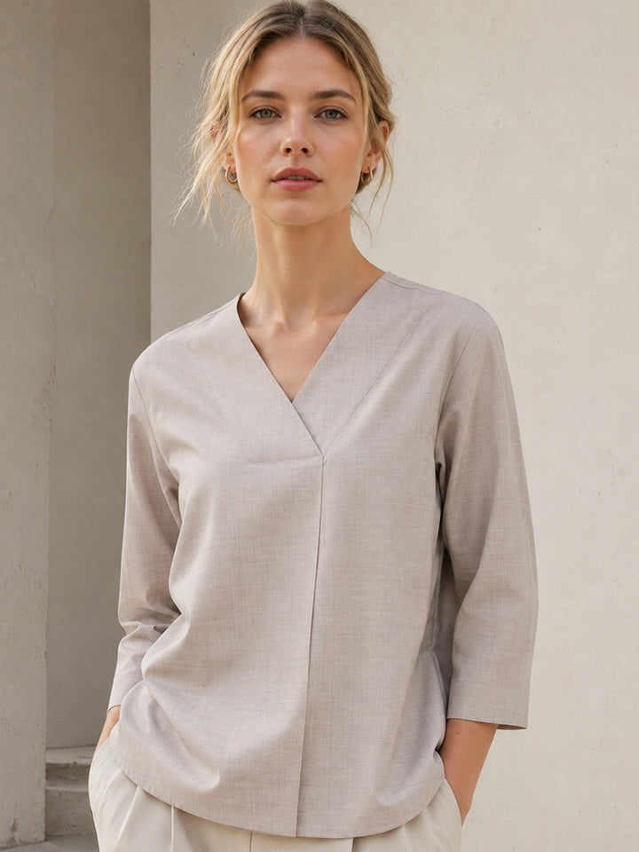 Hancock  Women  Beige  Solid  Pure Cotton  Regular Fit  Formal  Top