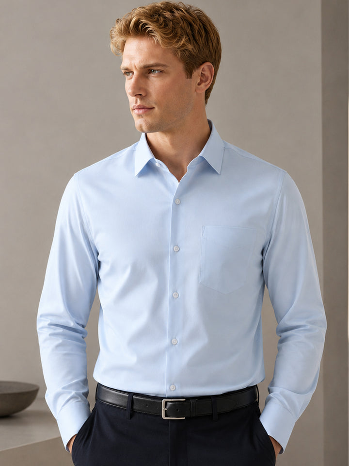 Hancock   Men   Sky Blue   Solids   Cotton Blend   Slim Fit   Formal   Shirt