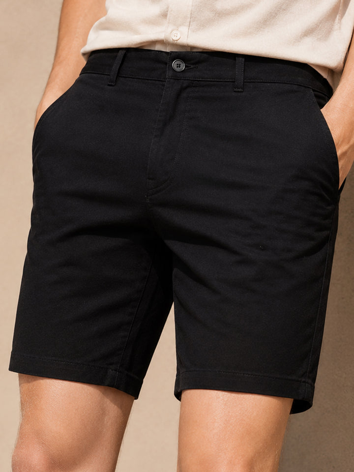 Men Solid Cotton Stretch Mid-rise Slim Fit Chinos Shorts