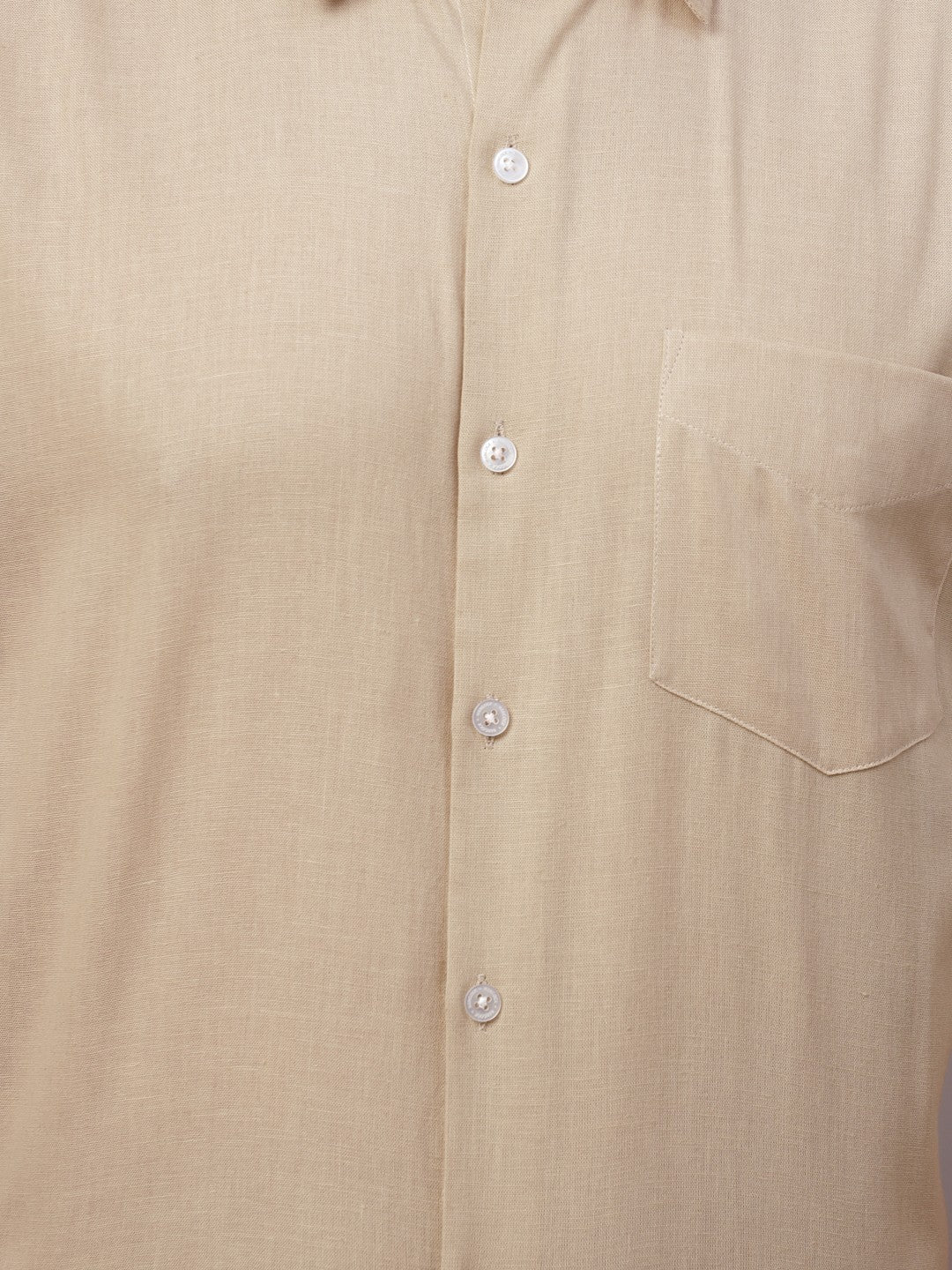 tan solid linen short sleeves shirt