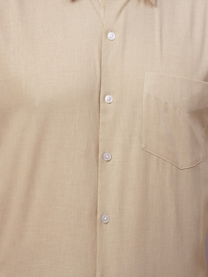 tan solid linen short sleeves shirt