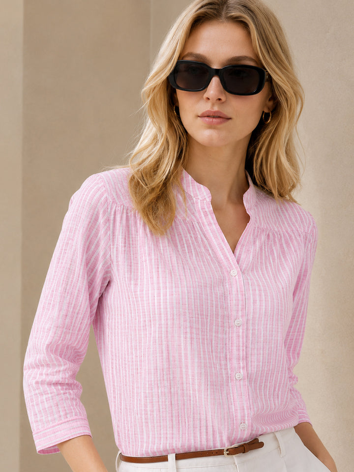 Hancock   Women   Pink & White   Stripes   Pure Cotton   Regular Fit   Formal   Shirt