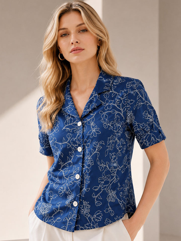 Hancock   Women   Blue   Prints   Pure Cotton   Regular Fit   Formal   Shirt