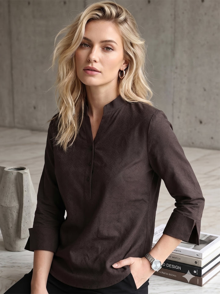 Hancock   Women   Brown   Solid Self Design   Pure Cotton   Regular Fit   Formal   Top