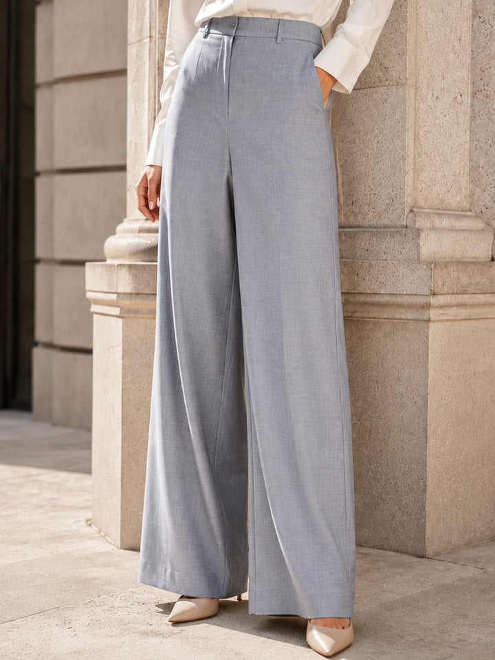 Hancock   Women   Blue   Checks   Viscose Rayon   Wide Leg   Formal   Trouser