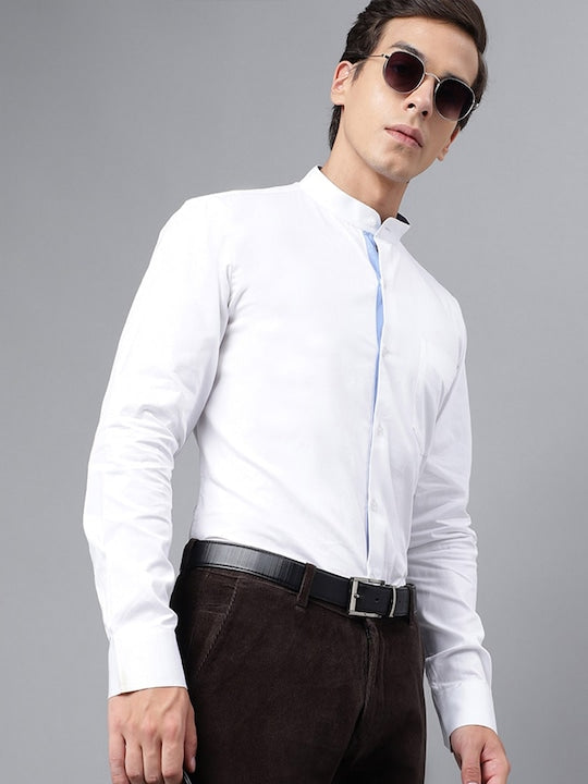 Men White Solid Slim Fit Pure Cotton Formal Shirt