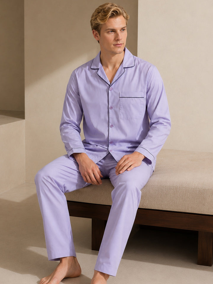 Hancock   Men   Lilac   Checks   Pure Cotton   Relaxed Fit   Night Wear   Night Suit