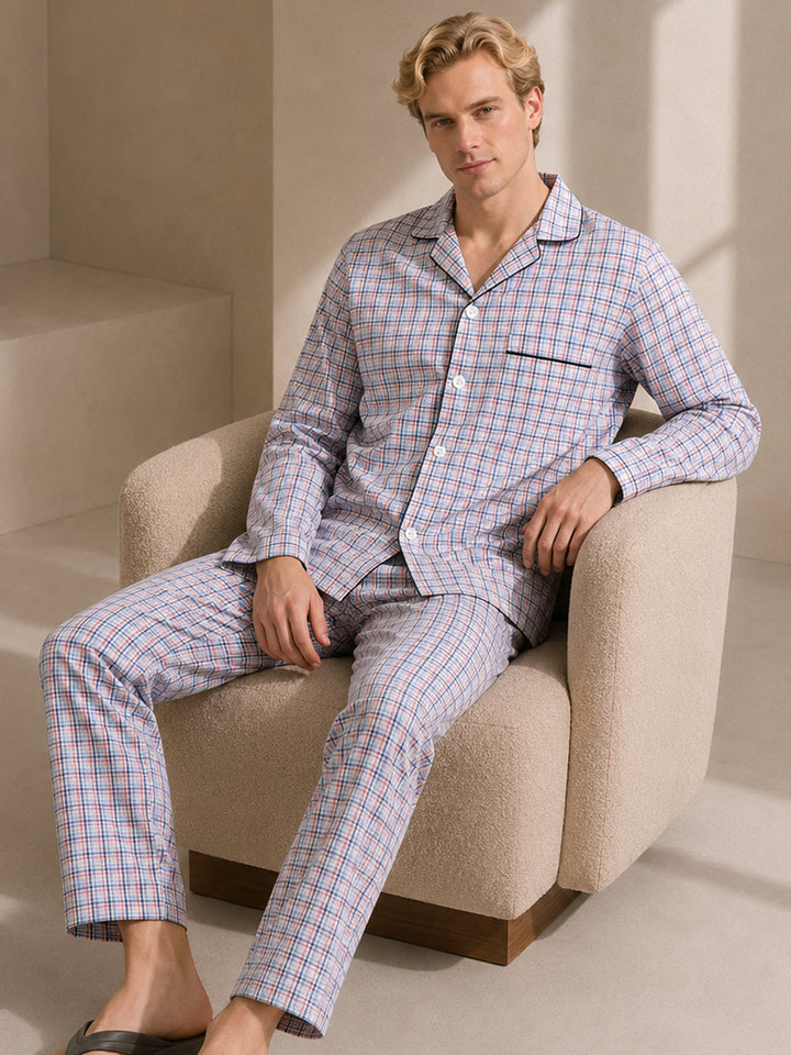 Hancock   Men   White & Multi   Checks   Pure Cotton   Relaxed Fit   Night Wear   Night Suit
