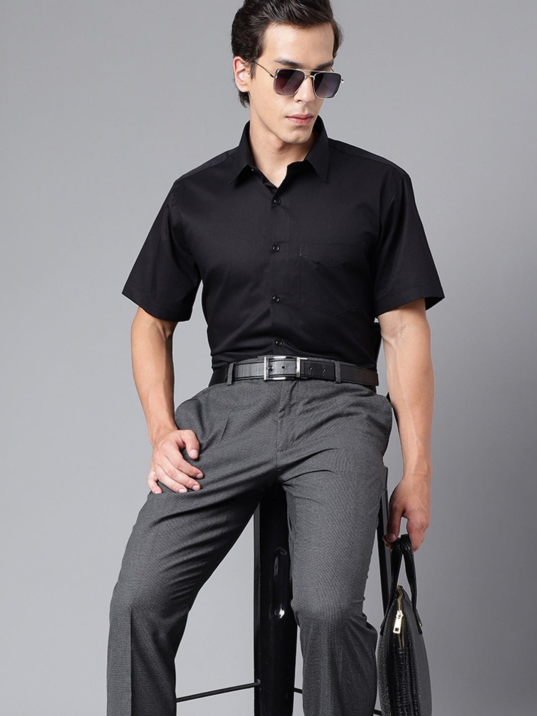 Men Black Solid Pure Cotton Slim Fit Formal Shirt