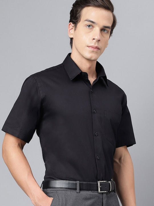 Men Black Solid Pure Cotton Slim Fit Formal Shirt