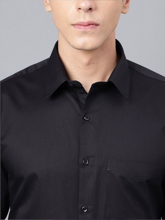 Men Black Solid Pure Cotton Slim Fit Formal Shirt