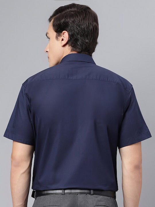 Men Navy Solid PureCotton Slim Fit Formal Shirt
