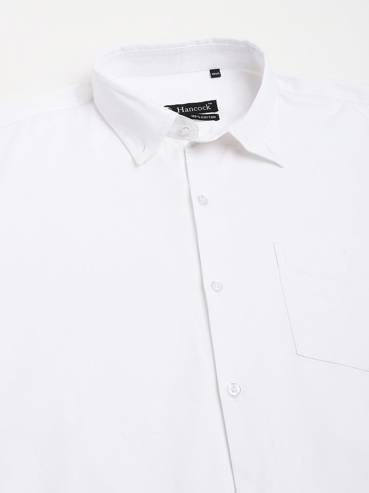 Men White Solid Pure Cotton Slim Fit Casual Shirt