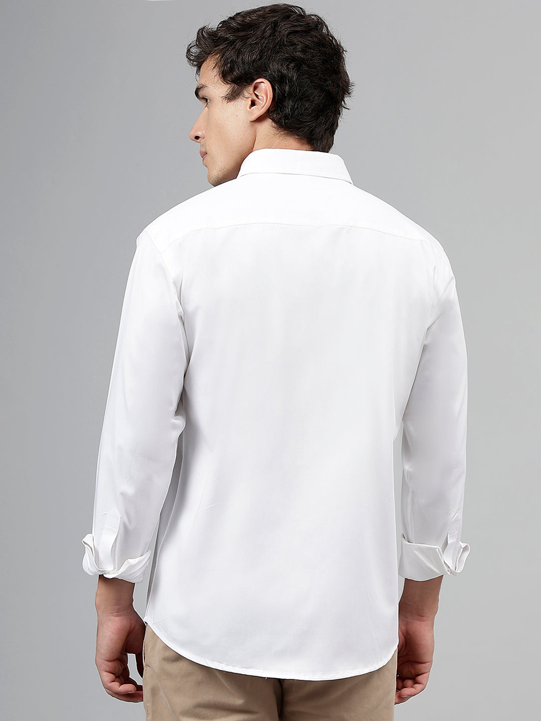 Men White Solid Pure Cotton Slim Fit Casual Shirt