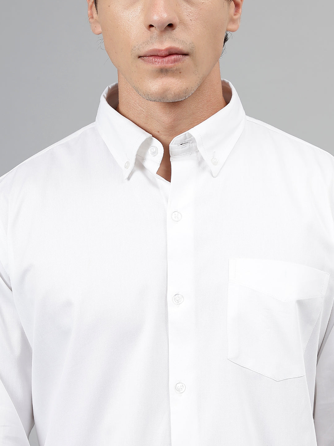 Men White Solid Pure Cotton Slim Fit Casual Shirt