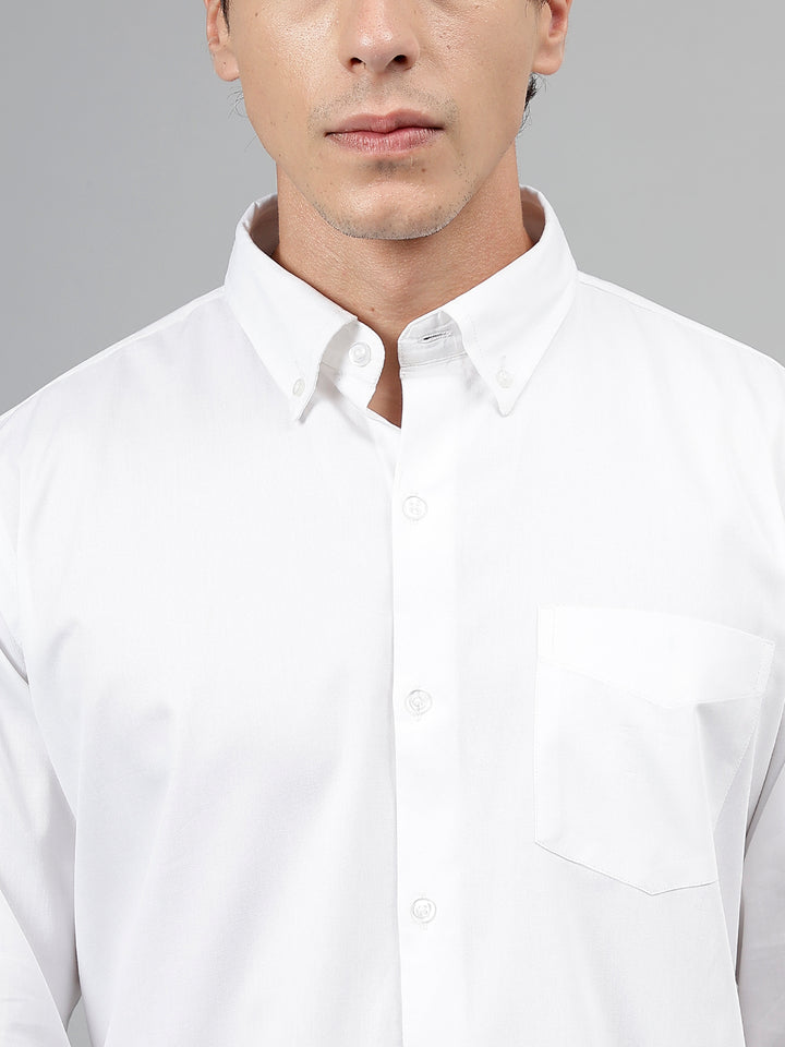 Men White Solid Pure Cotton Slim Fit Casual Shirt