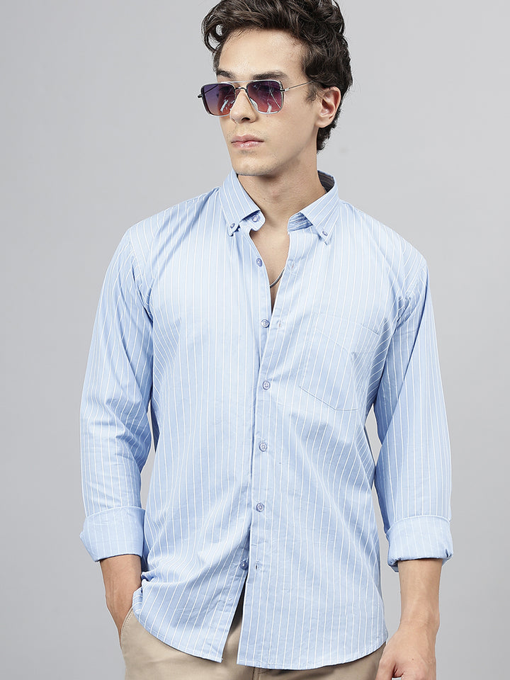 Men Pinstripes Pure Cotton Slim Fit Casual Shirt