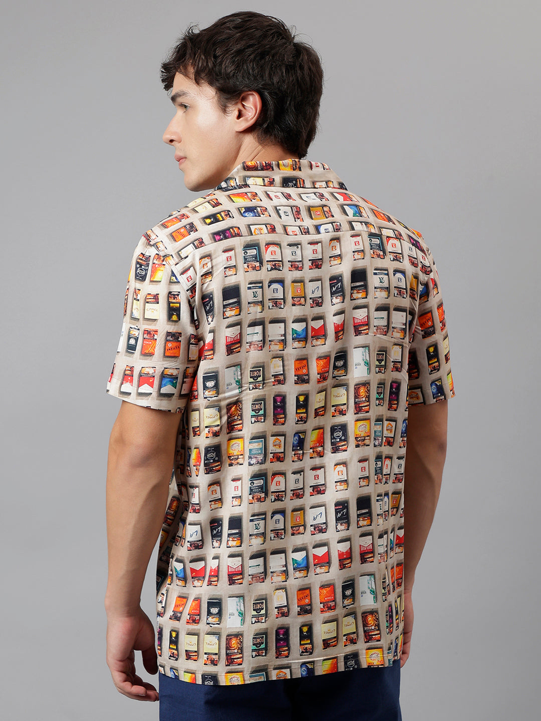 Men Beige & Multi Conversational Printed Viscose Rayon Cuban Collar Relaxed Fit Resort Shirt