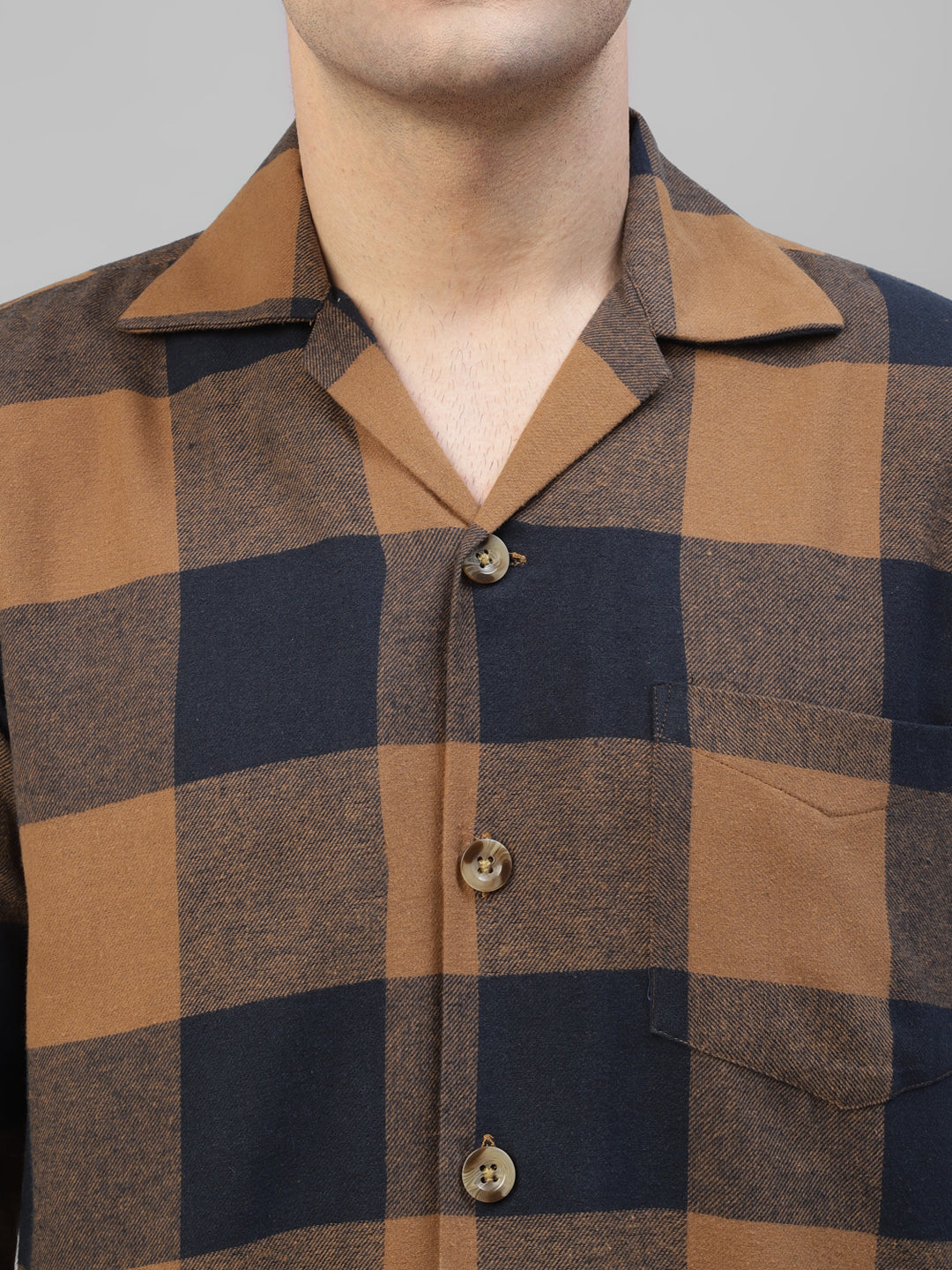 Men Mustard & Navy Blue Plaided & Flannel Checked Pure Cotton Regular Fit Casual Shacket