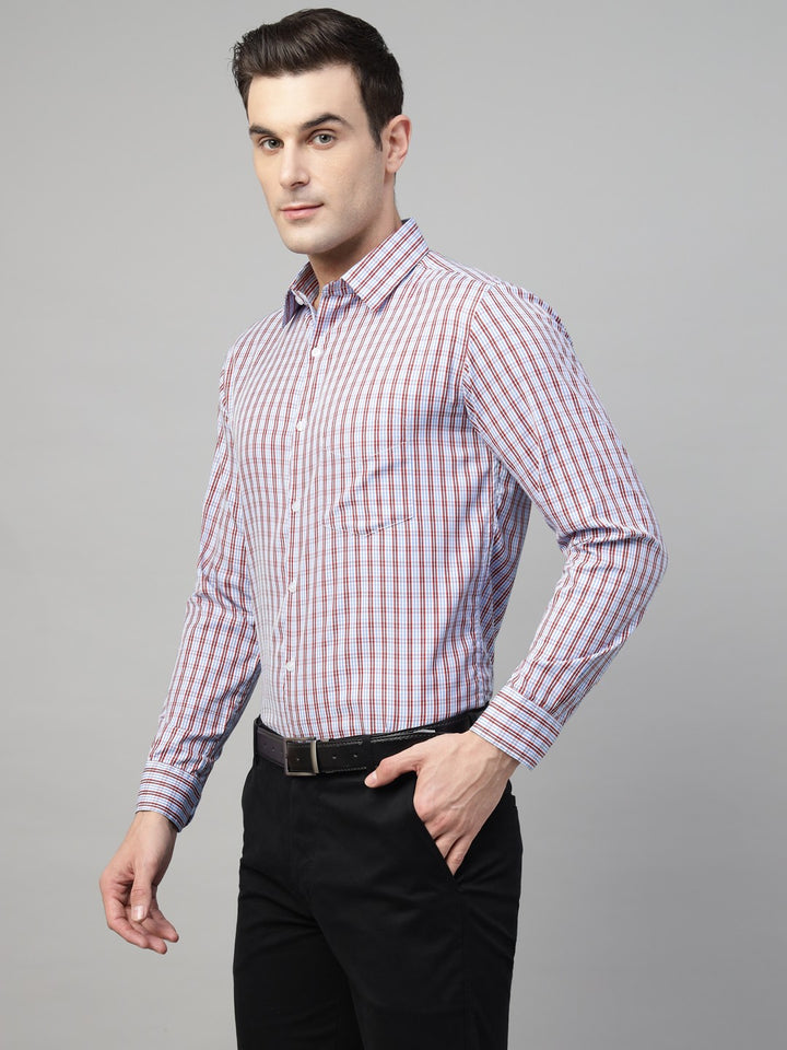 Men Blue & Red Check Cotton Slim Fit Formal Shirt