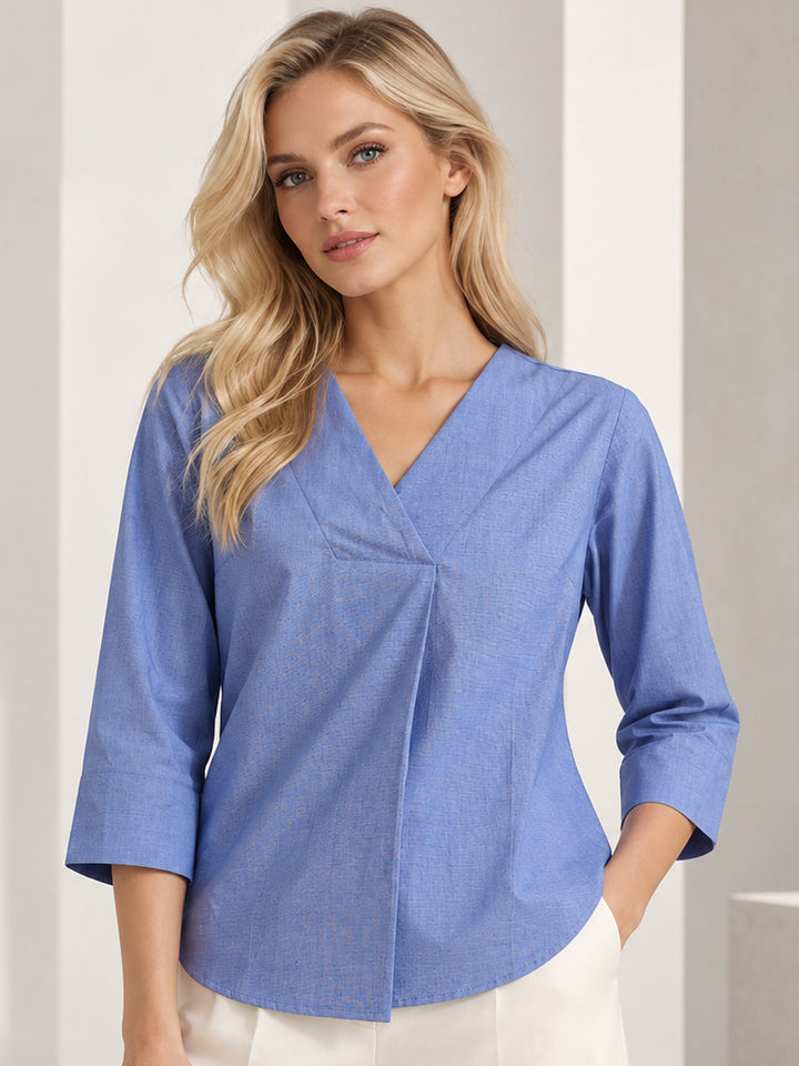 Hancock   Women   Blue   Solids   Pure Cotton   Regular Fit   Formal   Top