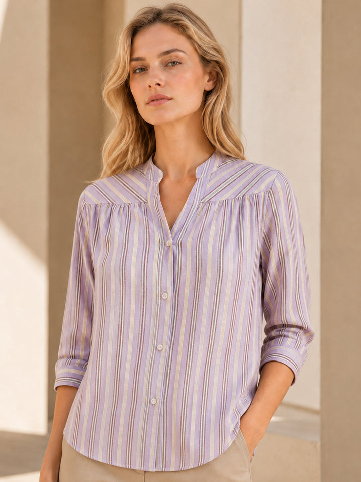 Hancock   Women   Purple   Stripes   Cotton Rich   Regular Fit   Formal   Shirt