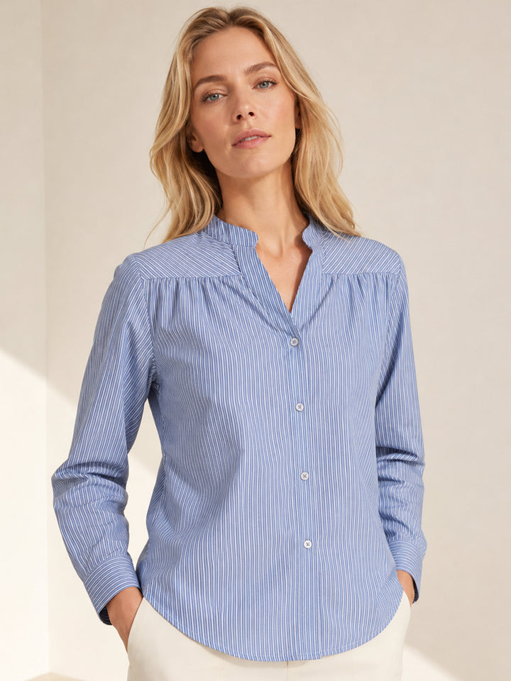 Hancock   Women   Blue   Stripes   Pure Cotton   Regular Fit   Formal   Shirt