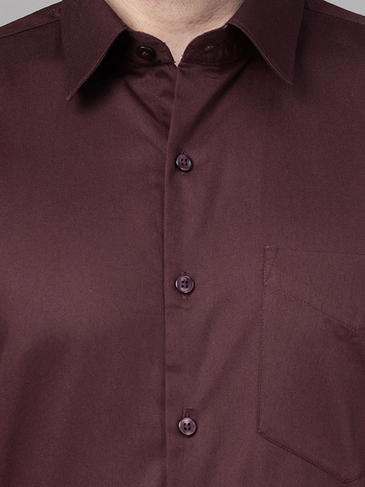 Hancock Men Wine Solid Pure Cotton Slim Fit Formal Shirt
