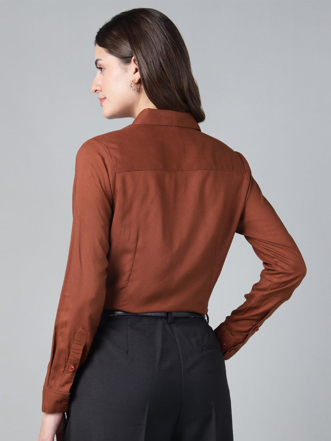 Hancock Women Rust Solid Viscose Rayon Regular Fit Formal Shirt